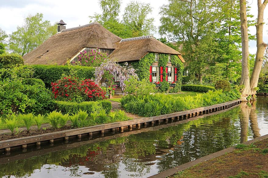 dom, Chata, wioska, Dom, budynek, Geithoorn, Holandia, architektura, kanał, kabina, Natura