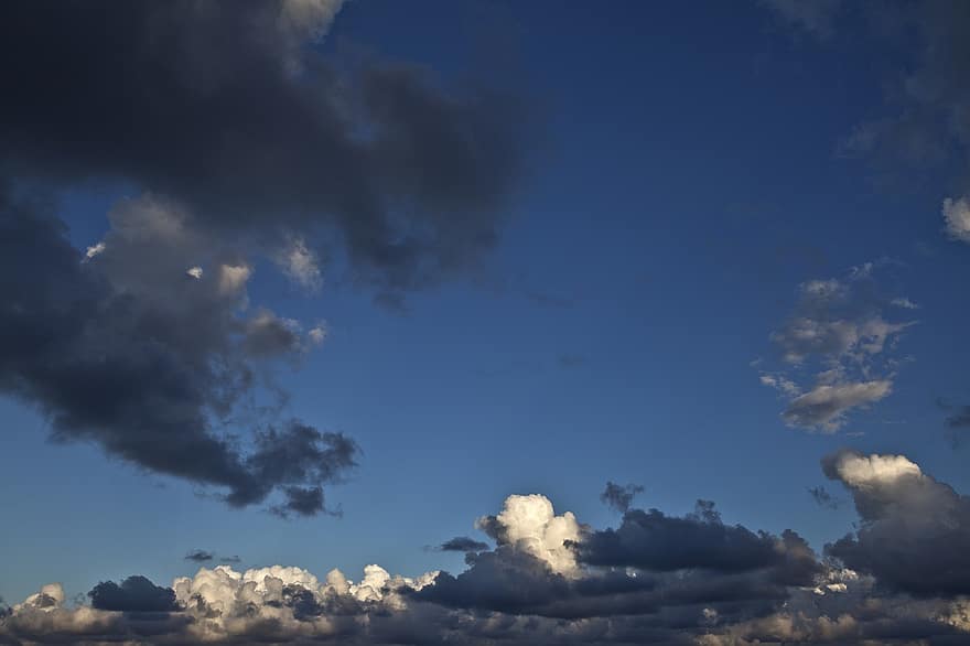 himmel, moln, stackmoln, luftrum, blå, väder, sommar, dag, bakgrunder, stratosfär, mulen