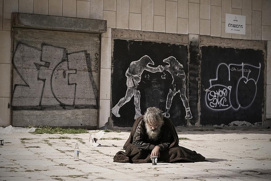 노숙자, 거리, 미술, 현실, 사람들, 가난, 우울증, 비애, 도움, 혼자, 슬퍼