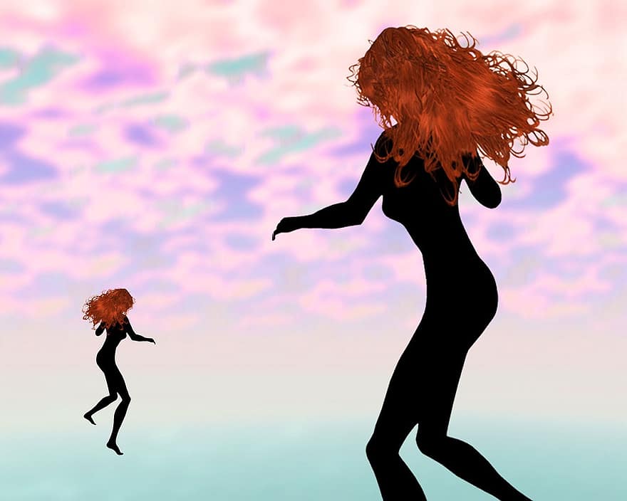 silhouette, avatar, danza, ballerini, capelli