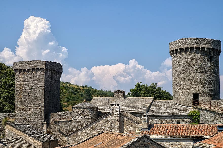 castello, fortezza, temporale, torre di nuvole, Medioevo, architettura, vecchio, storia, posto famoso, medievale, esterno dell'edificio