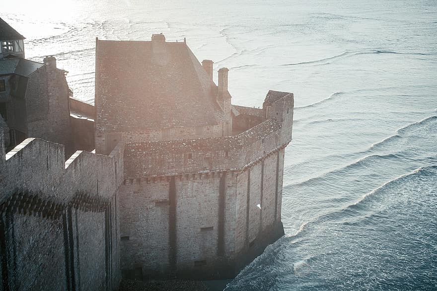 le mont saint michel, slot, Frankrig, hav, saint michel, gammel, historisk, ø, vægge, arkitektur, vand