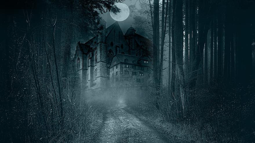 жилой дом, леса, лес, часто посещаемый, Хэллоуин, день отдыха, жуткий, фантастика, темно, фильм ужасов, злой