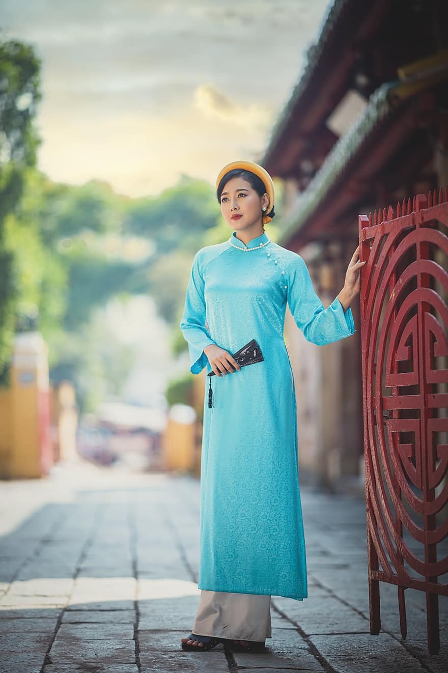 oa dai, mode, vrouw, Vietnamees, Nationale klederdracht van Vietnam, traditioneel, schoonheid, mooi, meisje, pose, model-