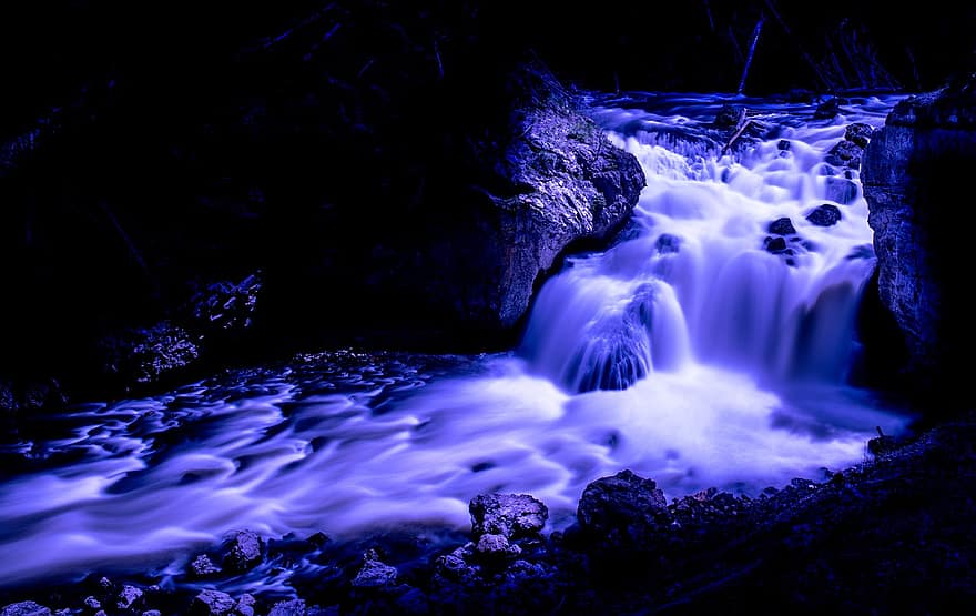 thác nước, suối, ánh trăng, tiếp xúc lâu, Thiên nhiên, đêm