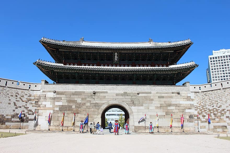 Sydkorea, sungnyemun grind, fästning, seoul, landmärke