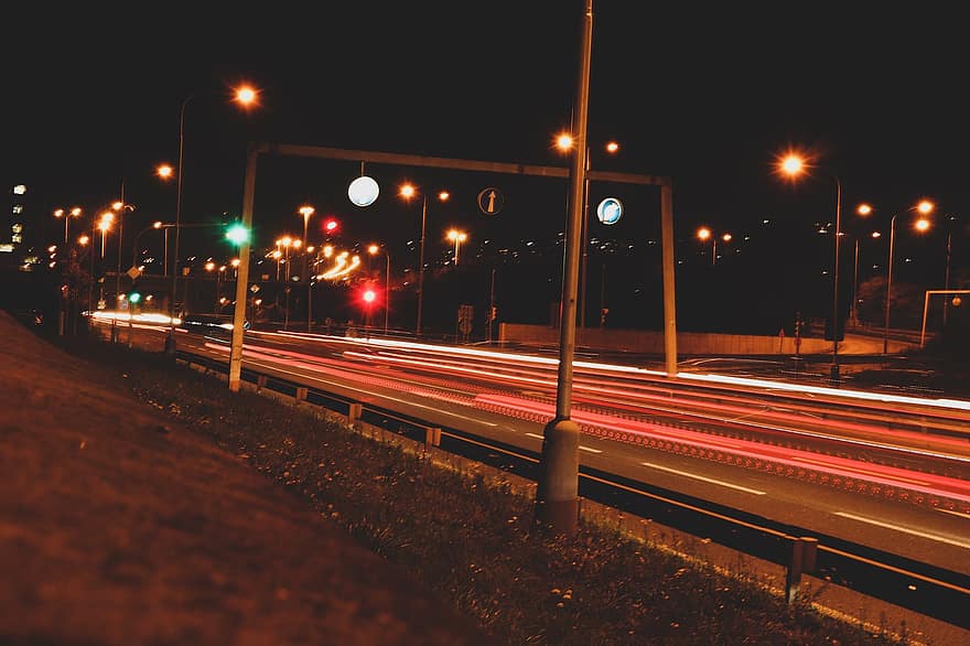 lampu-lampu kota, lampu malam, jalan, malam, urban, paparan panjang