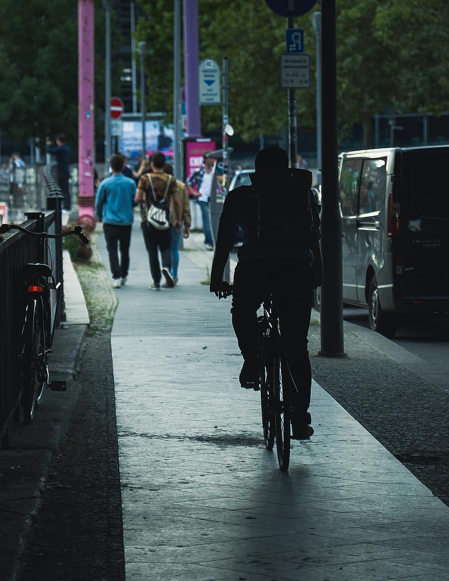 città, notte, bike, Ciclismo, strada