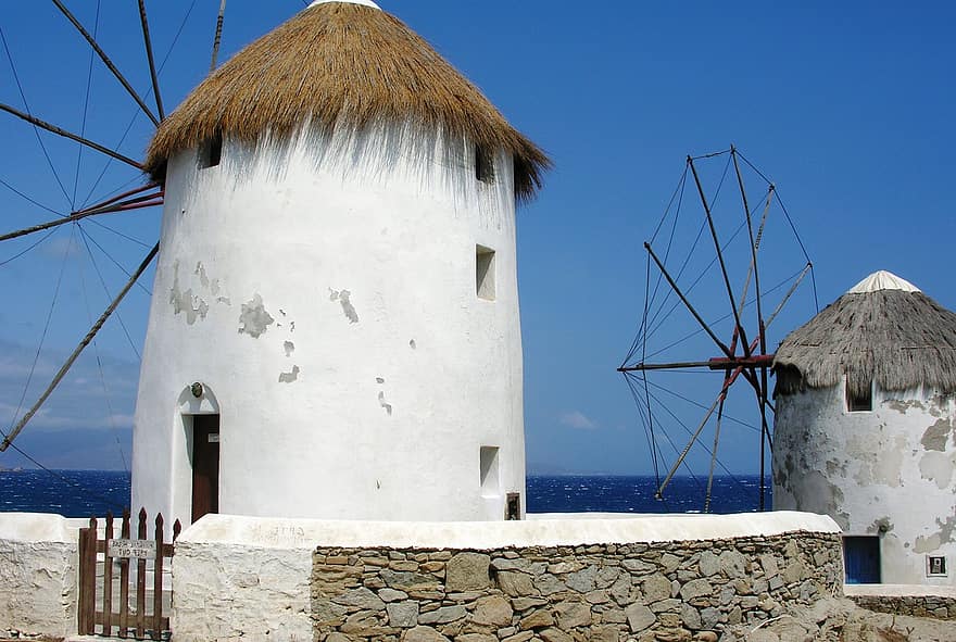 Grecia, molinos, mar, isla, verano, cielo, paisaje, viento, turismo, historia, vacaciones