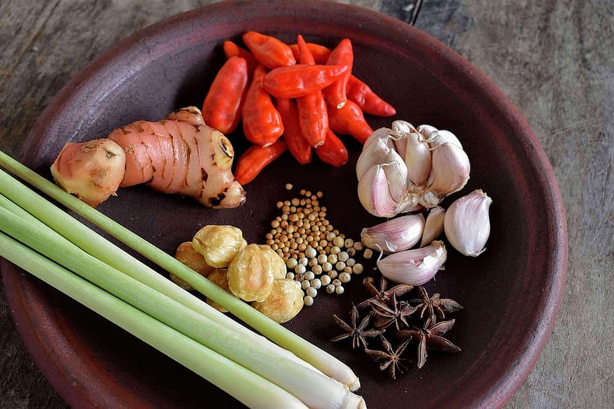Food, Ingredients, Spices, Herbs, Lemongrass, Chillies, Garlic, Laos, Coriander Seeds, Ketumbar, Asian