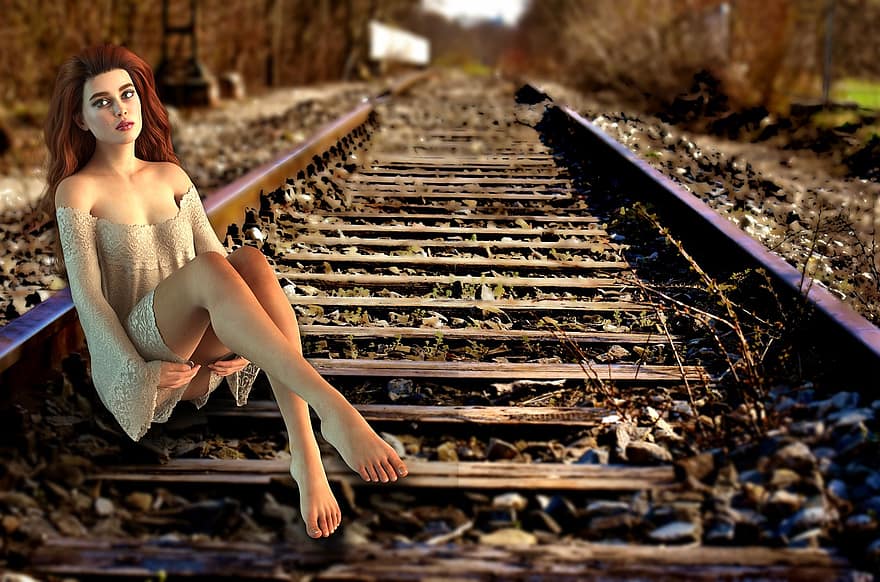Girl, Sadness, Pain, Desolation, Cry, Remembering, Loneliness, Train Tracks, Emotion, Helpless, Surprise