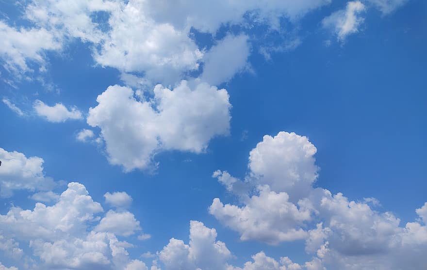 des nuages, duveteux, cloudscape, bleu