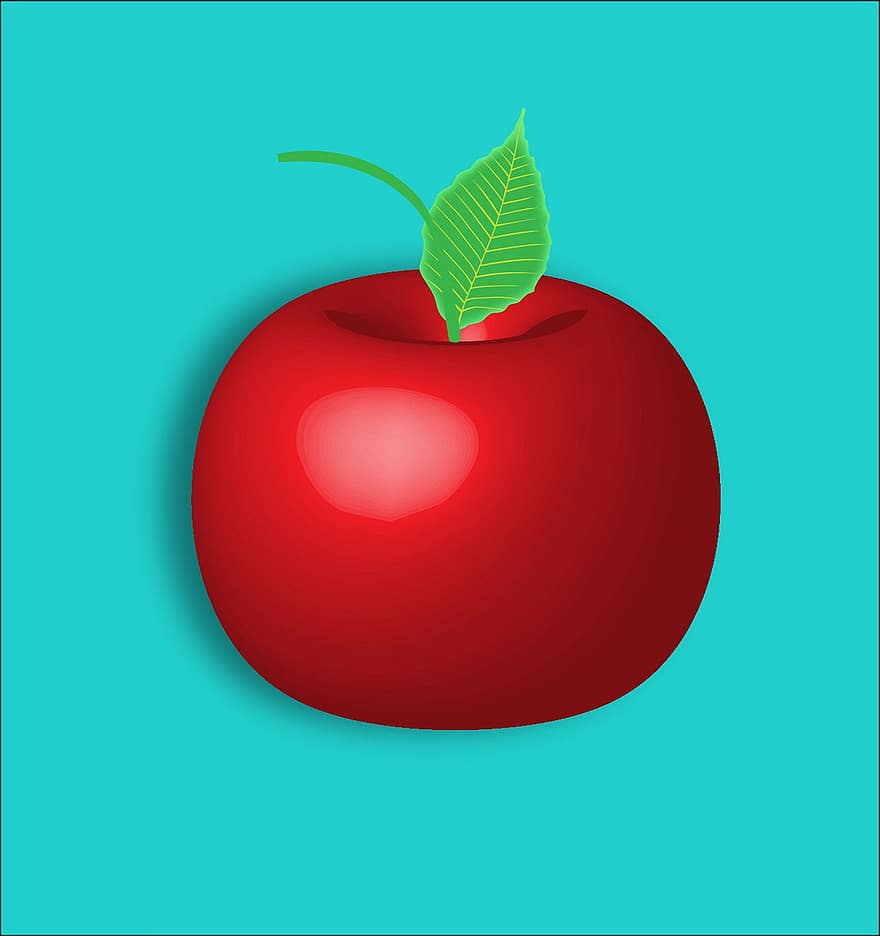 äpple, grafik, röd, frukt, illustration