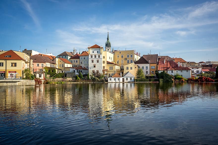 város, tó, falu, jindřichův hradec, Európa, építészet, Cseh Köztársaság, Csehország, híres hely, víz, épület külső