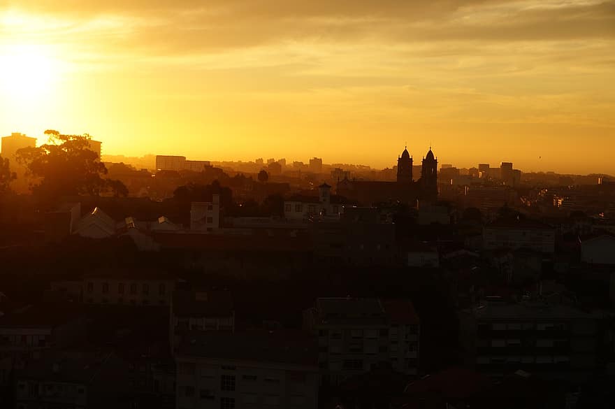 порто, захід сонця, Португалія, вид, краєвид, горизонт, сонце