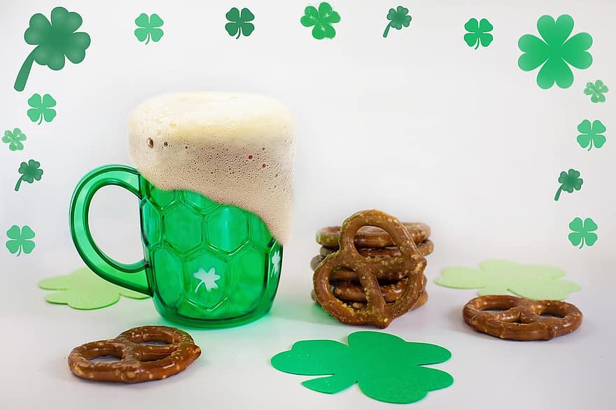 St Paddy's Day, St Patrick's Day, Green Beer, Beer, Pretzels, Green, Irish, Holiday, Saint, Shamrock, Paddy
