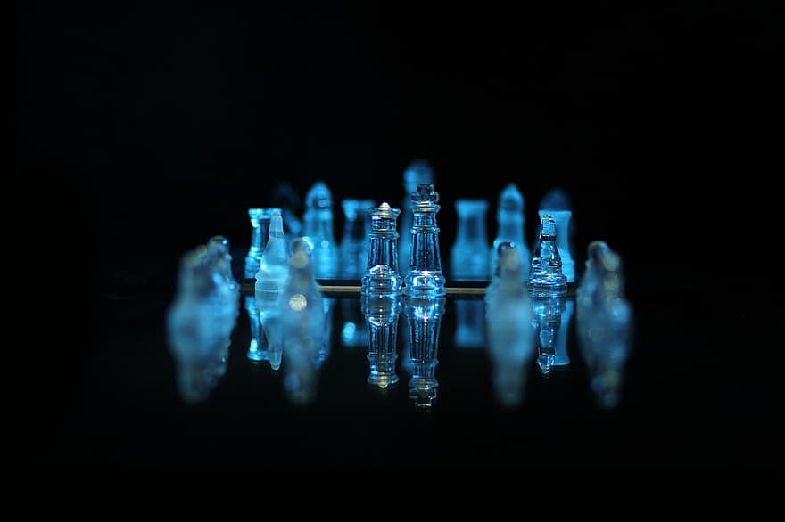 Chess, Crystal, Chess Board, Chess Pieces, Play, Strategy, Sport, Dark, close-up, technology, equipment