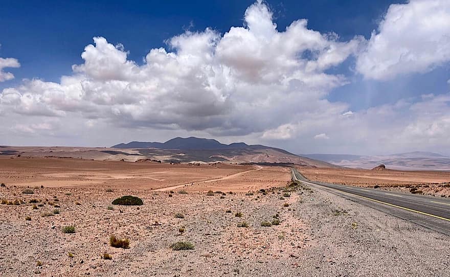 пустинен, Чили, пейзаж, планина, пясък, пътуване, земя, сух, лято, син, облак