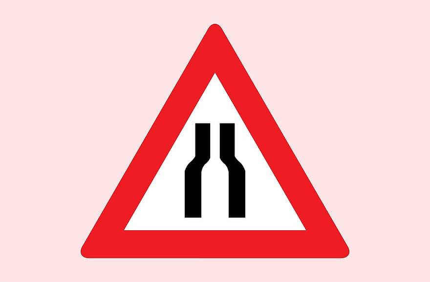 Droga, cieśnina, boki, znak, ostrzeżenie, czerwony, odblaskowy, ruch drogowy, jazda, Uwaga
