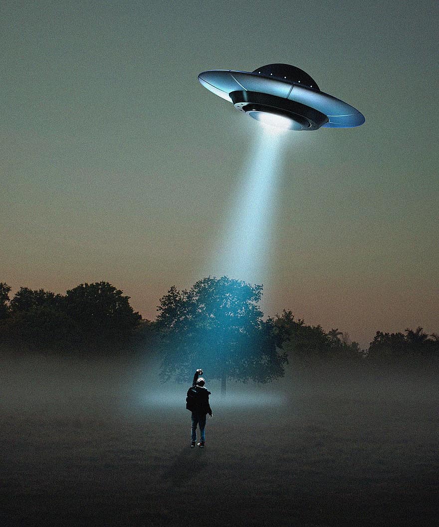 UFO、拉致、ファンタジー、エイリアン、おとこ、人、光、神秘的な、フィクション、サイエンスフィクション