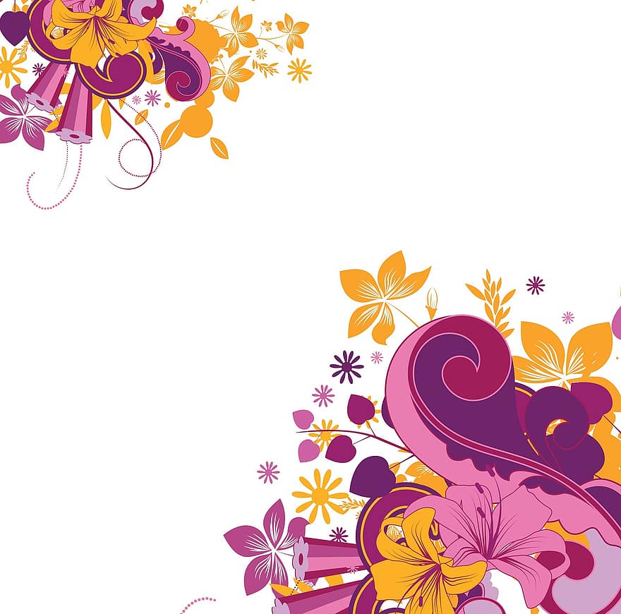 Flowers, Flourish, Border, Design, Plant, Blossom, Ornamental, Abstract, Colorful, Background