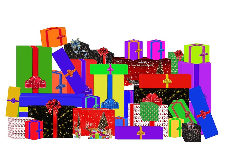geschenken, verrassing, verpakking, kerst motief, kersttijd, Kerstpakket, gift, viering, illustratie, decoratie, verjaardag