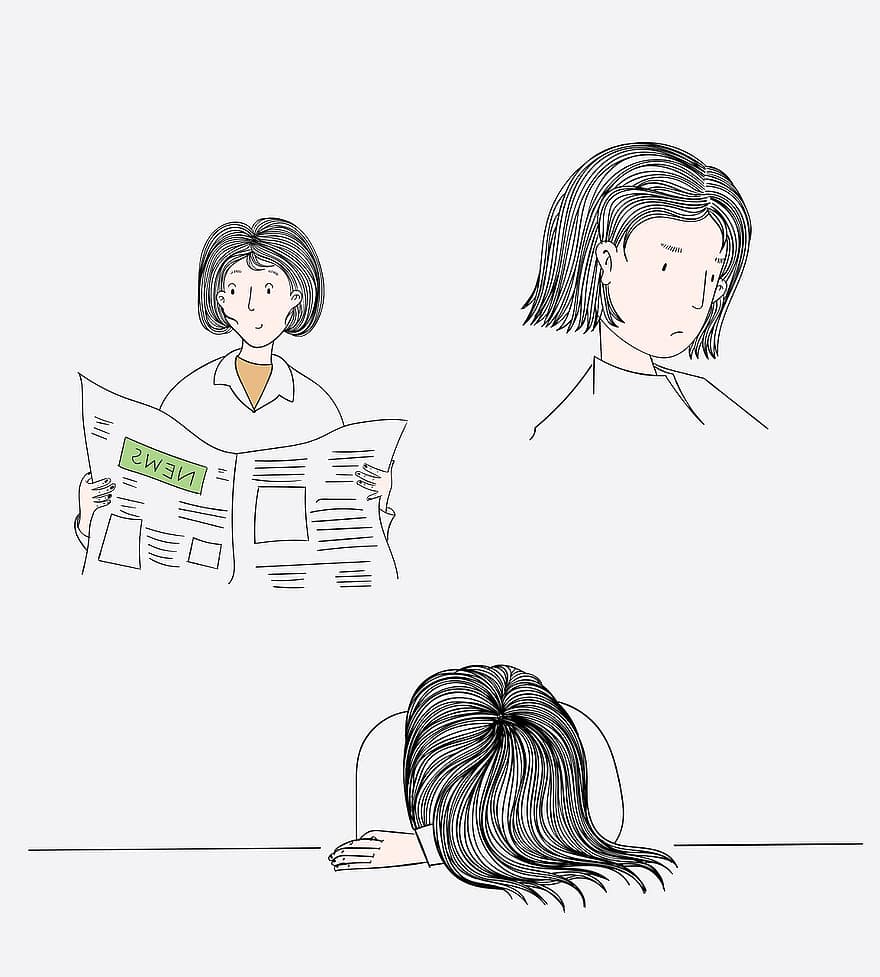 महिला, बॉलीवुड, घर, उदास, थका हुआ, समाचार पत्र, पढ़ना, अकेला, लड़की, संगरोध, स्कैंडिनेवियाई