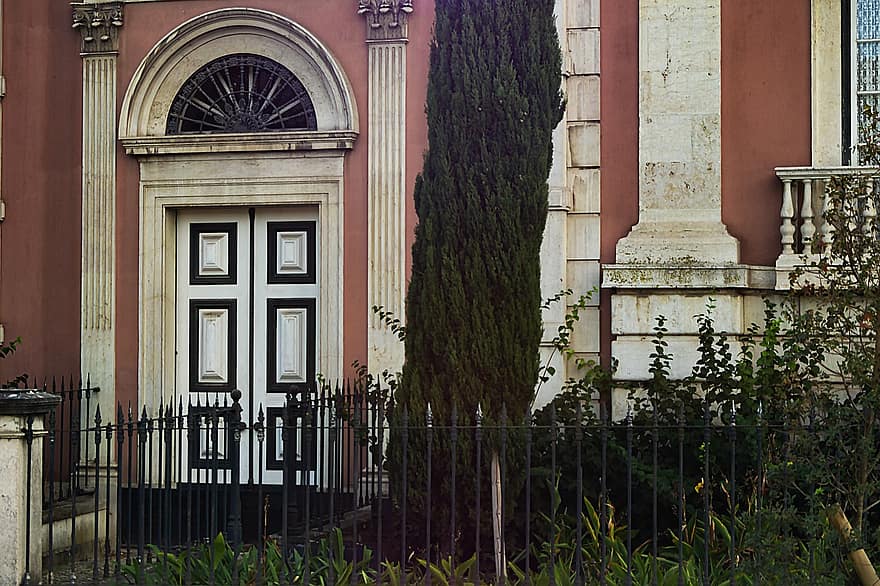 casa, Entrada, árvore, porta, Lisboa, construção