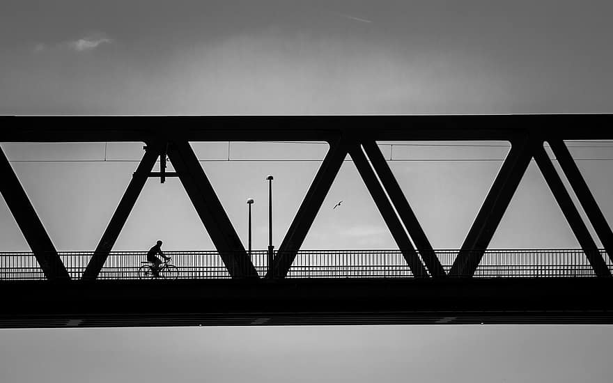 híd, árnyék, fény, sziluett, Duna, Budapest
