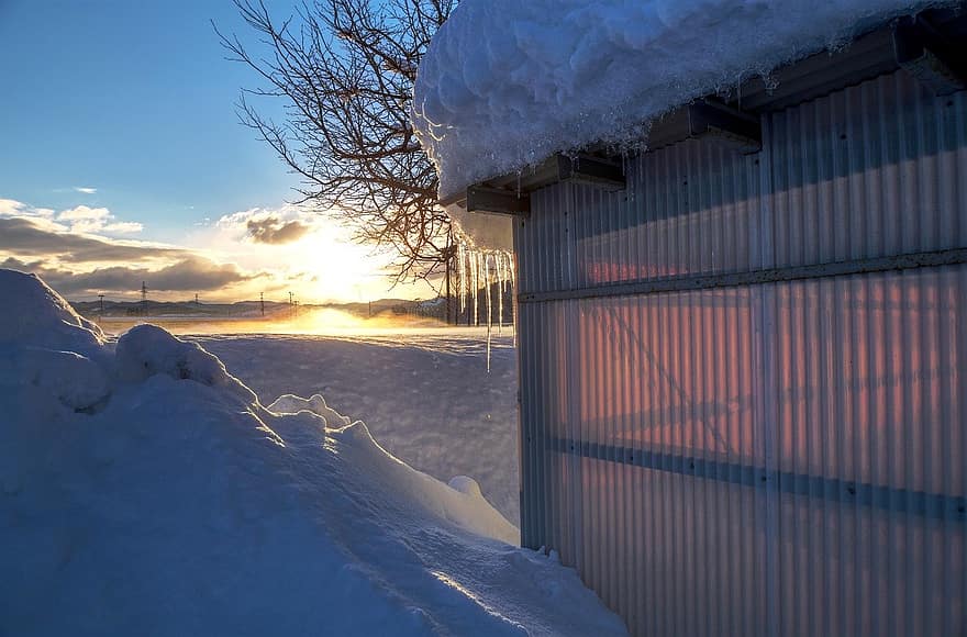 Sunset, Winter, Snow, Icicles, Snowdrift, Cold, Outdoors, Landscape, ice, season, frost