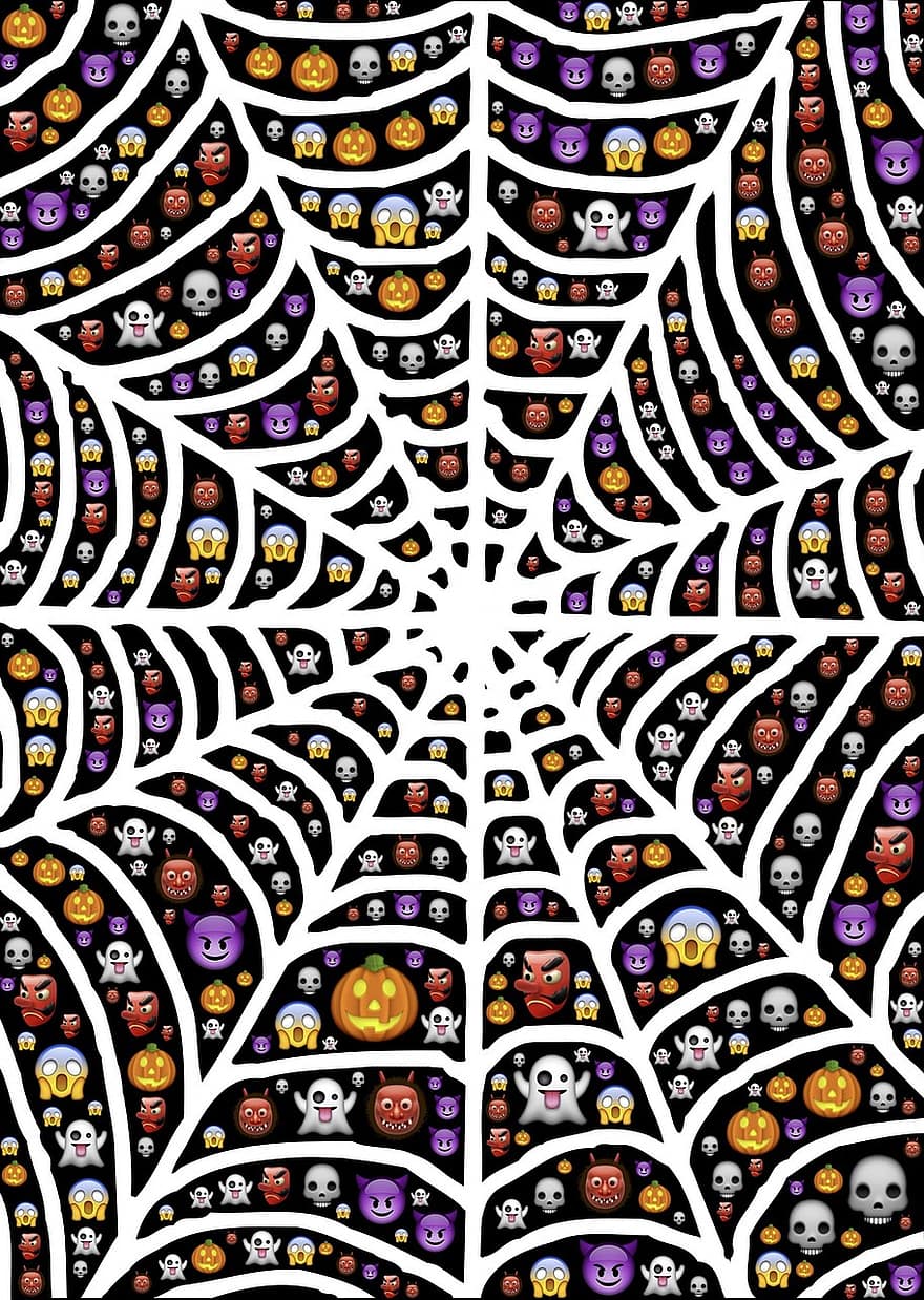 Web, Spiderweb, Halloween, Emoji, Scary, Frightful, Spooky, Icons, Symbol, Holiday, Celebration