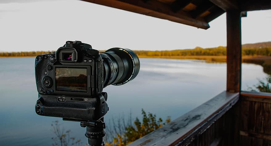 cámara, lago, naturaleza, fotografía