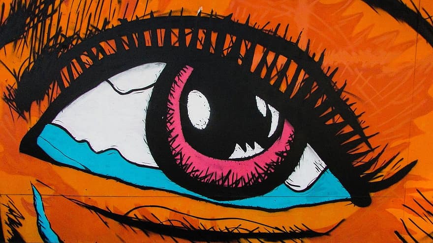 öga, färger, kvinna, ögonfransar, graffiti