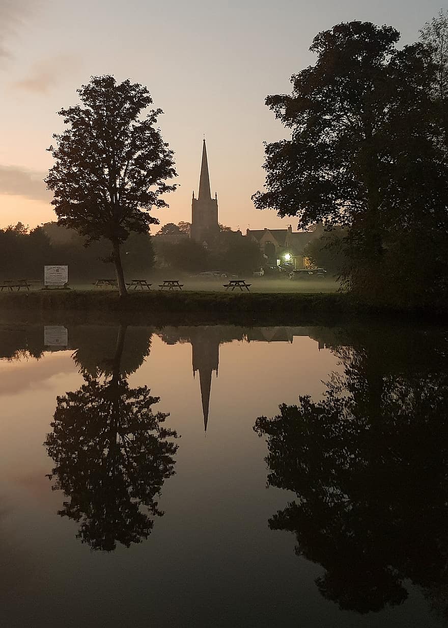 Església, riu, reflexió, alba, thames, Anglaterra