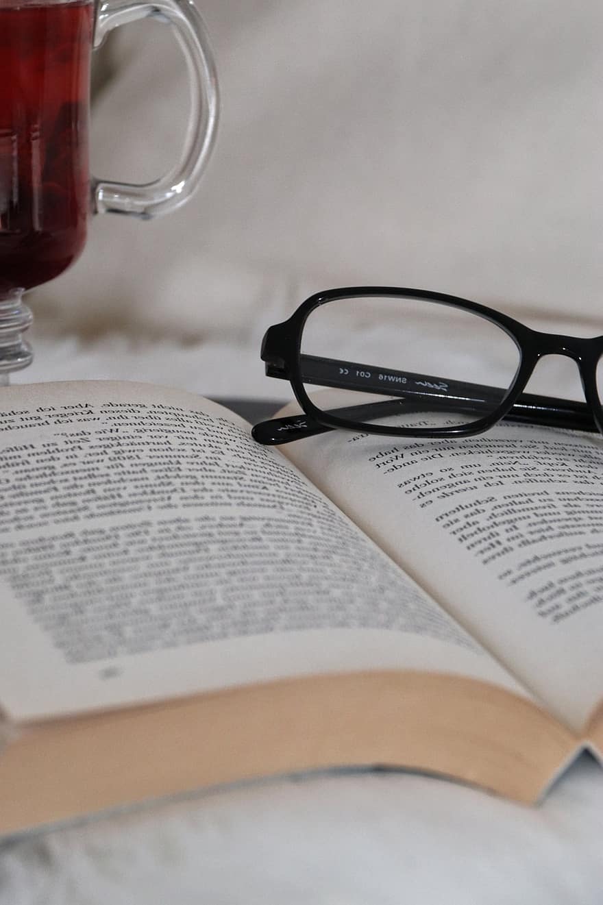 libro, bicchieri, leggere, pagine del libro, occhiali da lettura, letteratura, studia