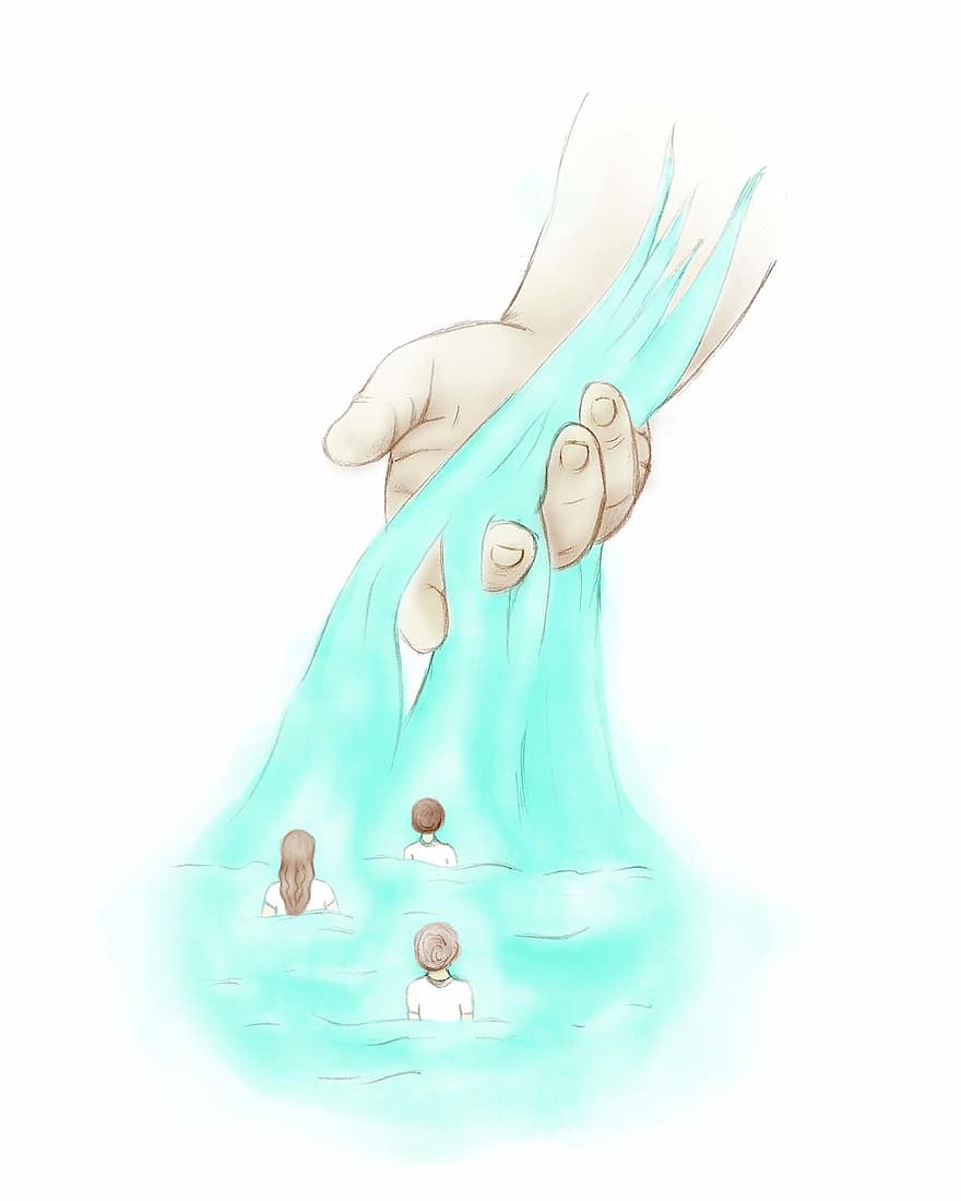 손, 창조자, 하나님, 물, 세례, 신의 손, 신앙