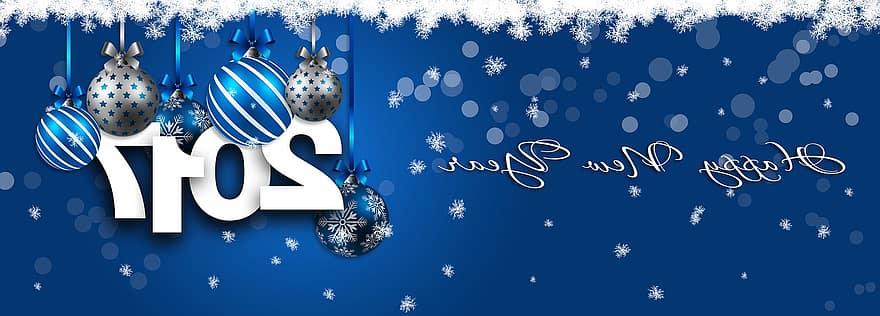 nový rok, šťastný nový rok, Nový, rok, oslava, pf 2017, Poutač, modrý, vánoční koule, ozdoby, ornament