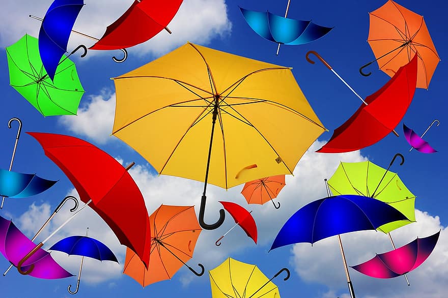 paraguas, color, atmósfera, estado animico, Actitud para la vida, remolino, lío, facilitar, vistoso, volador, viento