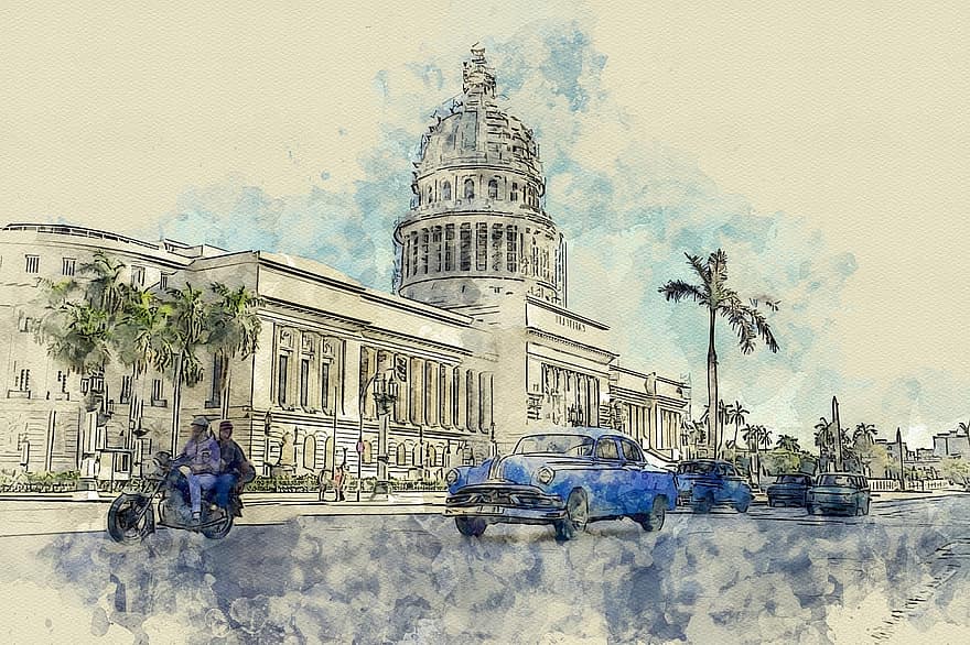 Kuba, Havanna, karib, régi, habana, épület, utazás, városi, idegenforgalom, történelmi, szüret