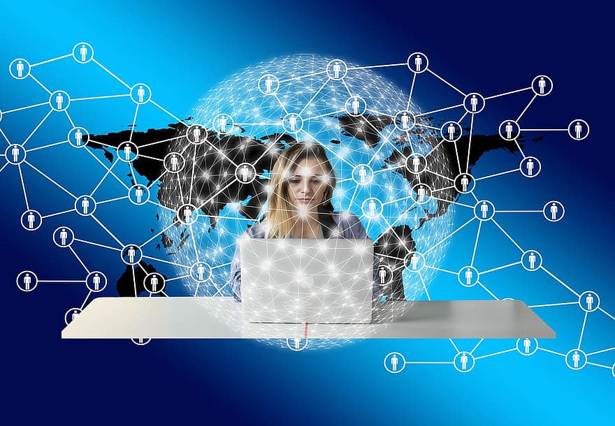 System, Web, Network, Woman, Businesswoman, Laptop, Desk, Connection, Viral, Viral Marketing, Connected