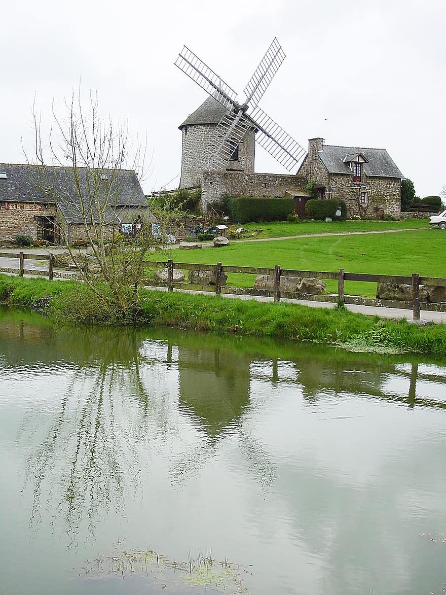 Windmill, Brittany, Countryside, Nature