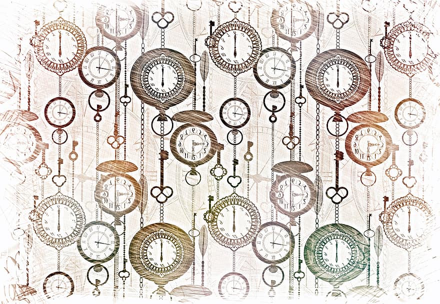 Hintergrund, Uhren, Schlüssel, Zeit, retro