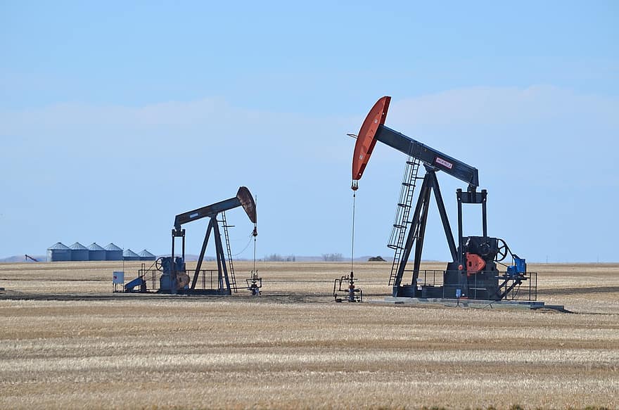 pumpjack, poço de petróleo, campo, indústria petrolífera, geração de combustível e energia, indústria, bomba de óleo, máquinas, campo petrolífero, óleo, equipamento