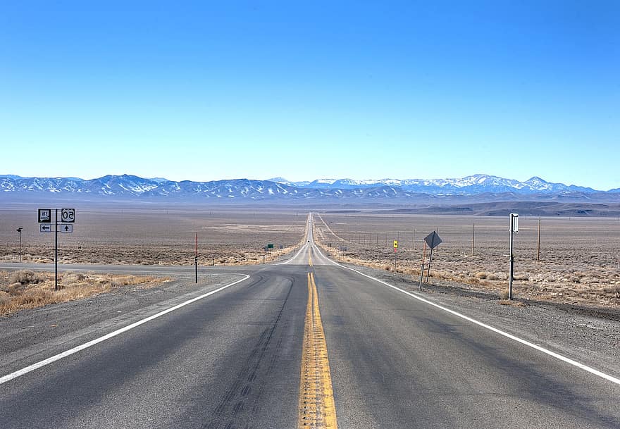 la carretera, naturaleza, viaje, exploración, al aire libre, Estados Unidos, Nevada, Carretera 50, Desierto, montaña, paisaje