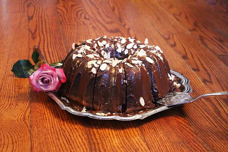 Schokoladenkuchen, Schokolade, behandeln, Kuchen, Dessert, Gourmet, Rose, Dienen