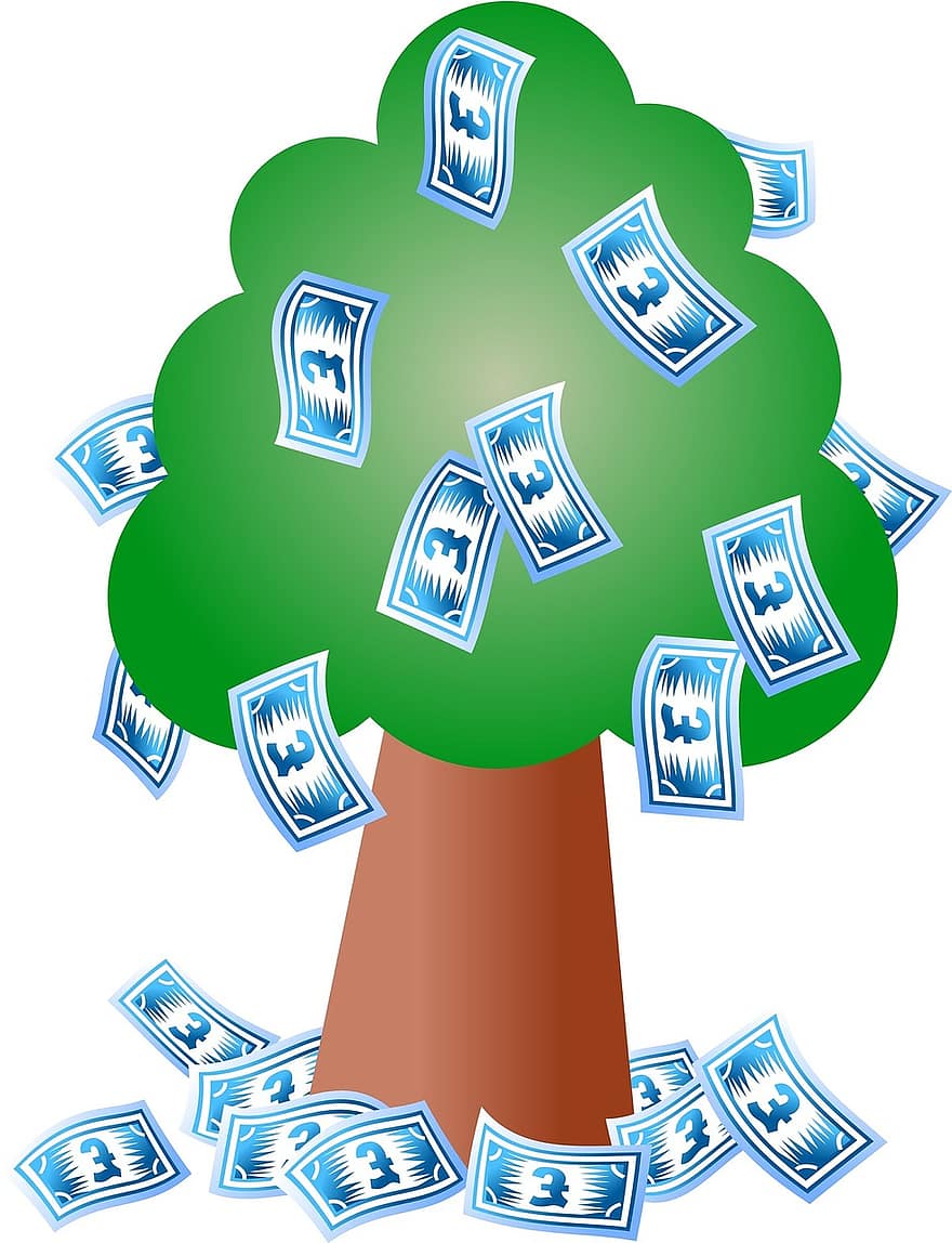 pengar, finansiera, finansiell, begrepp, konceptuell, träd, sedlar, tillväxt, företag, investering, ekonomi