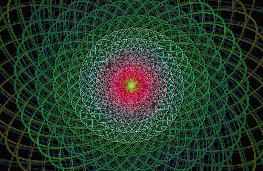 verde, fractal, fio, elipse, curva, enfeite, fundo, gerado por computador, digital