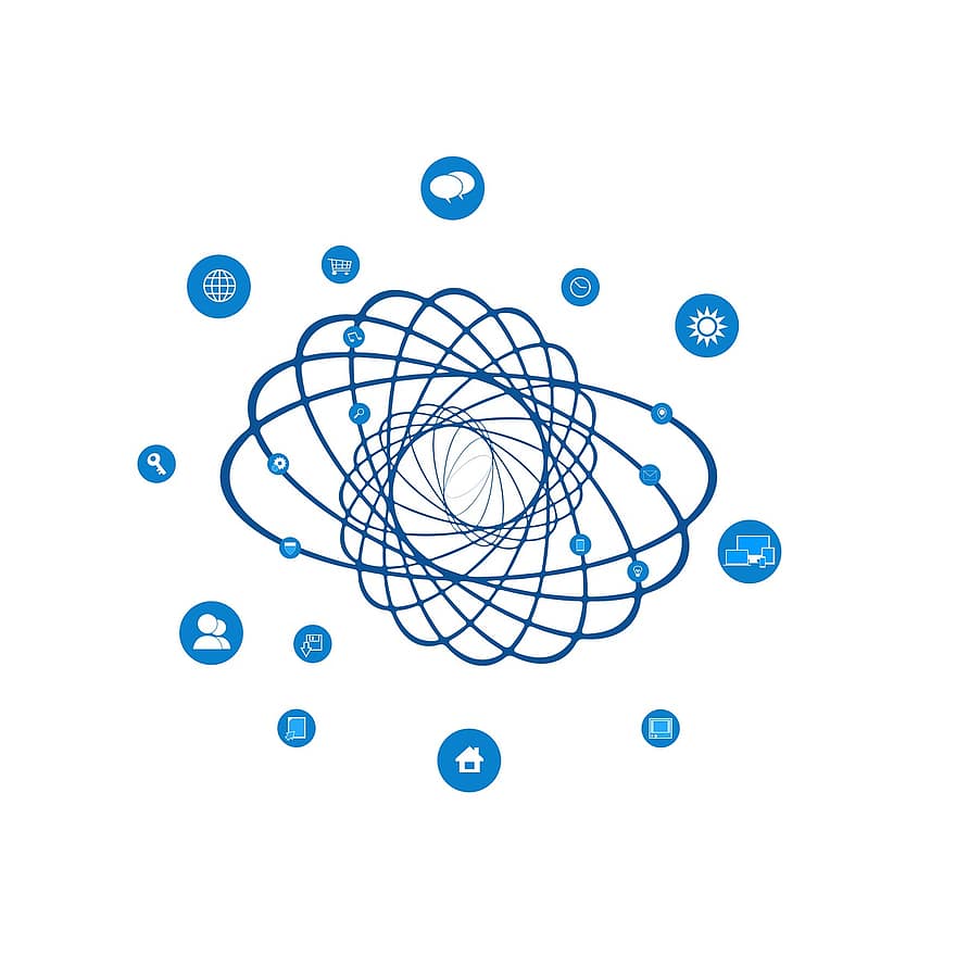 ağ, Internet, simgeler, spiral, yapı, sosyal ağ, logo, sosyal medya, Web sitesi, soyut, mavi