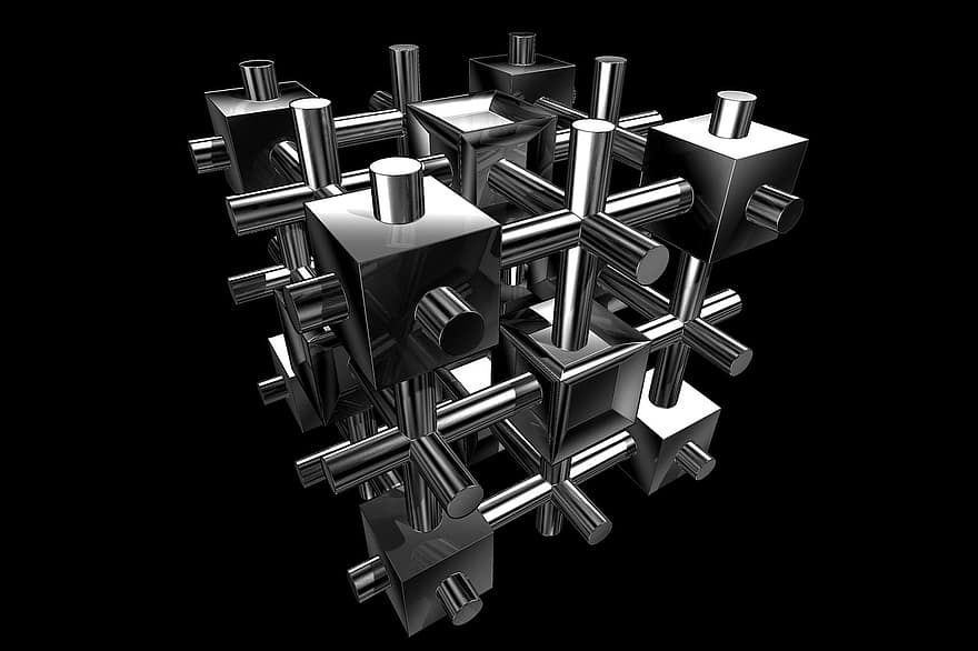 Cube, Design, Technical, Metal, 3d, Shape, Technology, Geometric, Box, Black Technology, Black Metal