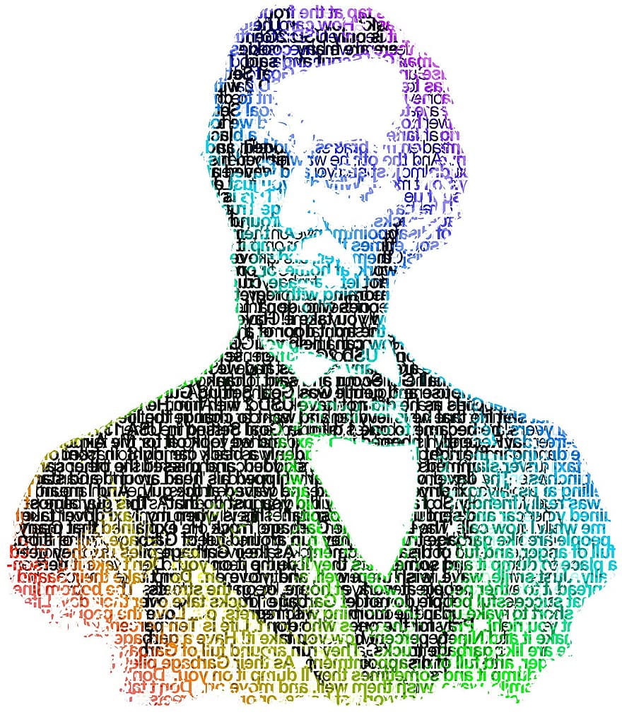 Abraham Lincoln, president, porträtt, man, ord, font, konst, abstrakt, dator grafik, grafisk